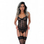 Guepiere con tanga corsetto in pizzo nero con reggicalze lingerie erotica donna
