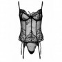 Guepiere con tanga corsetto in pizzo nero con reggicalze lingerie erotica donna