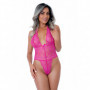 Bodysuit in pizzo fucsia body con perizoma lingerie sexy donna intimo erotico