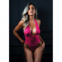 Bodysuit in pizzo fucsia body con perizoma lingerie sexy donna intimo erotico