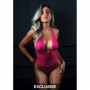 Bodysuit in pizzo fucsia body con perizoma lingerie sexy donna intimo erotico