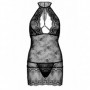 Babydoll nero con perizoma lingerie sexy donna intimo erotico schiena scoperta