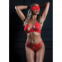 Completo intimo donna sexy con benda perizoma aperto reggiseno rosso in pizzo