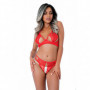 Completo intimo donna sexy con benda perizoma aperto reggiseno rosso in pizzo