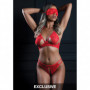 Completo intimo donna sexy con benda perizoma aperto reggiseno rosso in pizzo