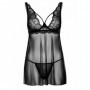 Vestitino donna sexy nero trasparente hot mini abito erotico in pizzo con tanga