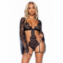 Body con vestaglia e perizoma bodysuit sexy in pizzo nero lingerie erotica donna