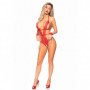 Body donna sexy in pizzo rosso con manette e perizoma bodysuit lingerie erotica