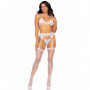 Completo intimo donna in pizzo bianco trasparente reggiseno perizoma reggicalze