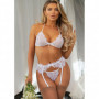 Completo intimo donna in pizzo bianco trasparente reggiseno perizoma reggicalze