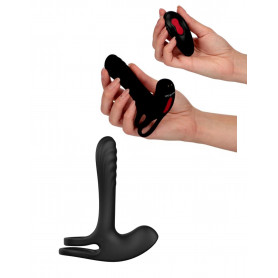 Anello fallico doppio con vibratore vaginale stimola ano in silicone realistico