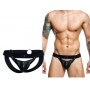 Perizoma uomo sospensorio in ecopelle slip nero jockstrap intimo sexy maschile