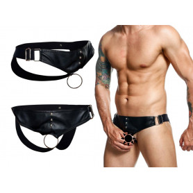 Perizoma uomo con anello fallico intimo maschile bondage jockstrap in ecopelle