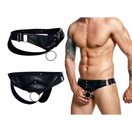 Perizoma uomo con anello fallico intimo maschile bondage jockstrap in ecopelle