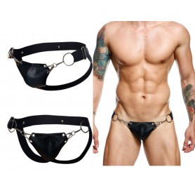 Slip uomo intimo erotico bondage maschile sospensorio in ecopelle jockstrap sexy