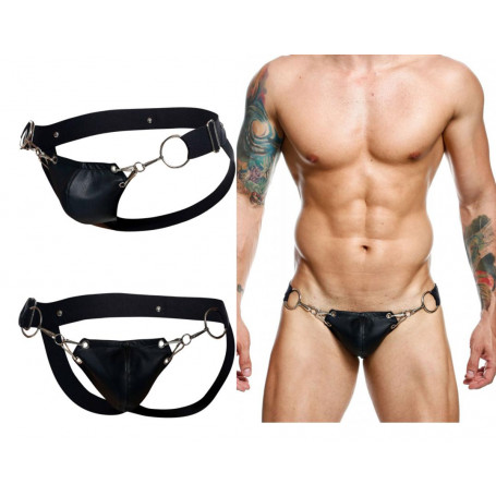 Slip uomo intimo erotico bondage maschile sospensorio in ecopelle jockstrap sexy
