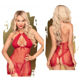 Babydoll con perizoma hot lingerie rossa trasparente erotica intimo sexy donna