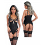 Corsetto con perizoma e reggicalze guepiere in rete pizzo lingerie trasparente