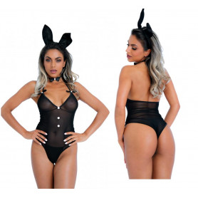 Travestimento sexy bunny costume da coniglietta body erotico donna trasparente