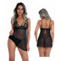 Vestitino donna sexy nero trasparente hot mini abito erotico in pizzo con tanga