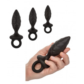Plug anale in silicone kit dilatatore indossabile set butt mini medium maxi nero