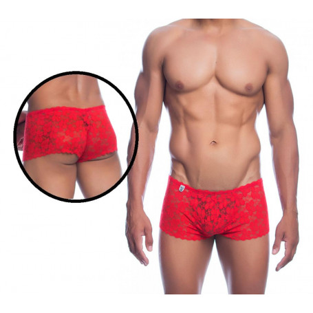 Boxer uomo rosso mutanda sexy a gamba corta in pizzo trasparente slip aderente