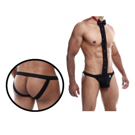 Perizoma uomo sexy sospensorio tanga erotico con cravatta in pizzo jockstrap hot