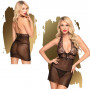 Babydoll con perizoma donna sexy vestitino intimo nero trasparente con pizzo hot