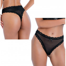 perizoma a vita alta con pizzo fiocco sexy tanga intimo nero trasparente donna