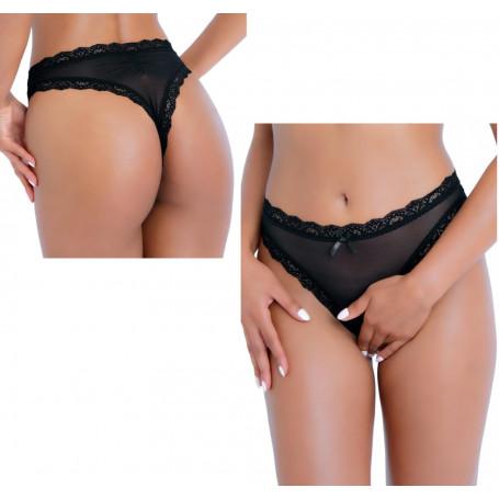 Perizoma vita alta sexy tanga nero trasparente e pizzo slip donna intimo aperto