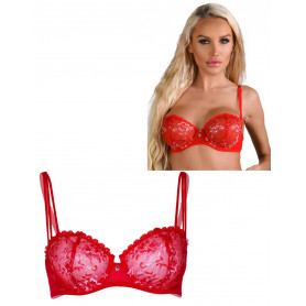 Reggiseno a balconcino donna rosso trasparente con pizzo sexy senza ferretto hot