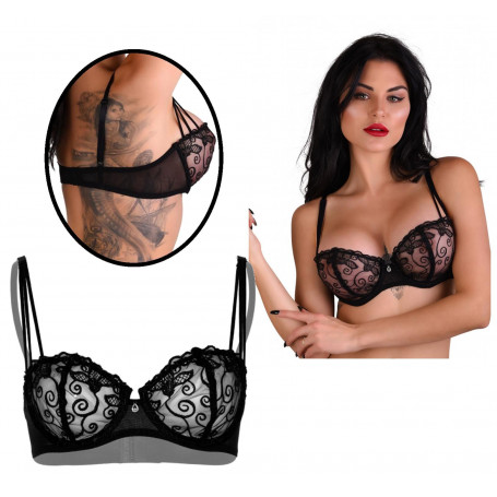 reggiseno donna nero trasparente con pizzo a balconcino lingerie senza ferretto