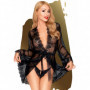 Vestaglia donna sexy kimono nero trasparente con perizoma tanga lingerie erotica