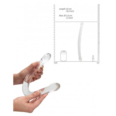 Dildo lungo trasparente doppio fallo vaginale anal maxi grande pene finto liscio