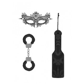 Kit soft bondage mascherina occhi sculacciatore manette sadomaso set fetish nero