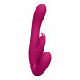 Vibratore strap on in silicone doppio dildo vaginale anale vibrante indossabile