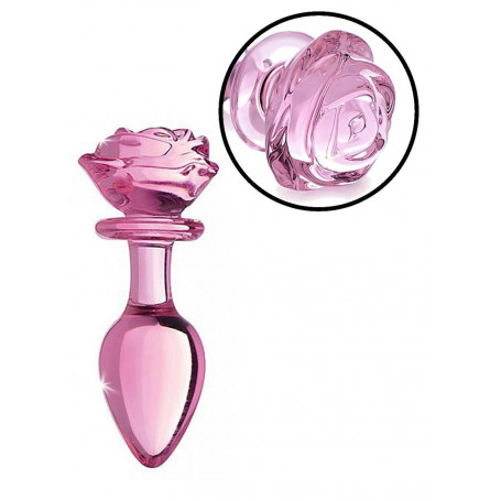 Plug anale in vetro maxi dilatatore butt glass con rosa dildo liscio indossabile