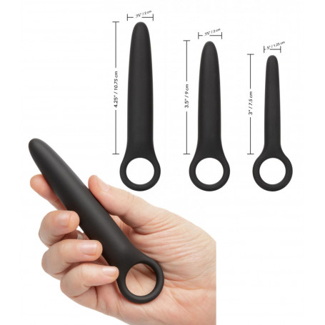 Dilatatore anale kit mini maxi plug butt in silicone set dildo liscio fallo nero