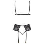 Completo intimo donna sexy reggiseno perizoma tanga g string con reggicalze nero