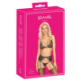 Completo intimo donna sexy reggiseno perizoma tanga g string con reggicalze nero