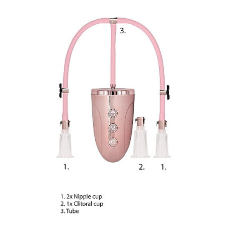 Kit pompa succhia capezzoli clitoride  Automatic Rechargeable Clitoral & Nipple Pump Set M Pink