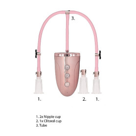 Kit pompa succhia capezzoli clitoride Automatic Rechargeable Clitoral & Nipple Pump Set L Pink