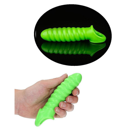 Guaina fallica con anello testicoli prolunga per pene Swirl Stretchy Penis Sleeve Glow in the Dark