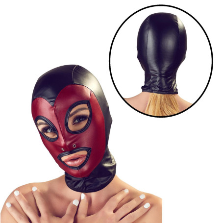 Maschera bondage sexy rossa head mask accessorio per giochi sadomaso