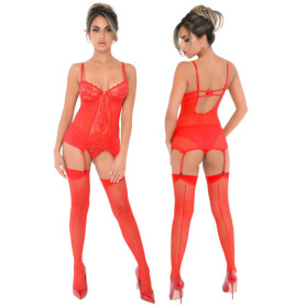 Guepiere con perizoma tanga e reggicalze sexy lingerie erotica pizzo rosso hot