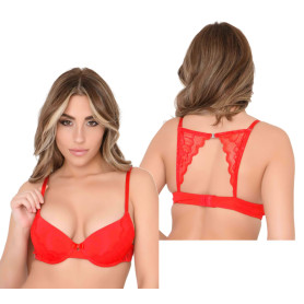 Reggiseno imbottitura push up intimo donna sexy bra rosso in pizzo trasparente