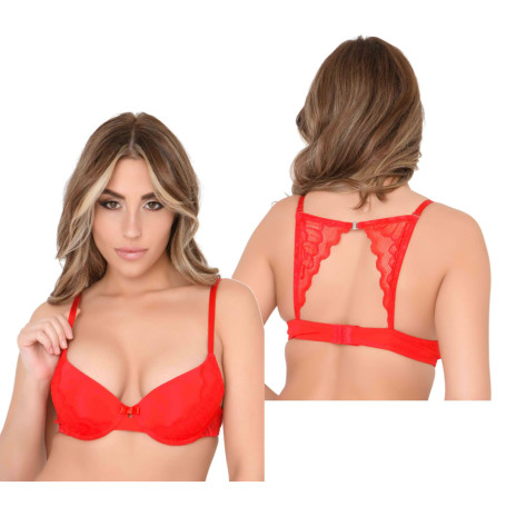 Reggiseno imbottitura push up intimo donna sexy bra rosso in pizzo trasparente