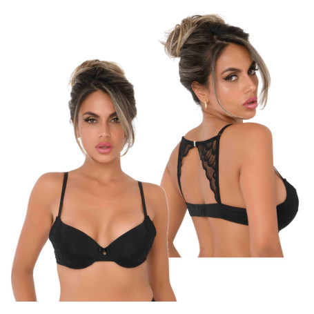 Reggiseno donna push up intimo sexy bra nero imbottito con spalline in pizzo