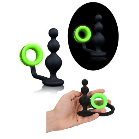 Anello fallico glow in the dark con mini plug butt anale a sfere in silicone sex