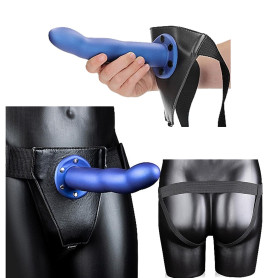 Imbragatura con fallo cavo per estensione pene dildo vaginale anale strap on blu